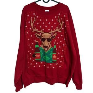 Reindeer With Beers Ugly Christmas Crewneck Sweater Mens Size 2XL